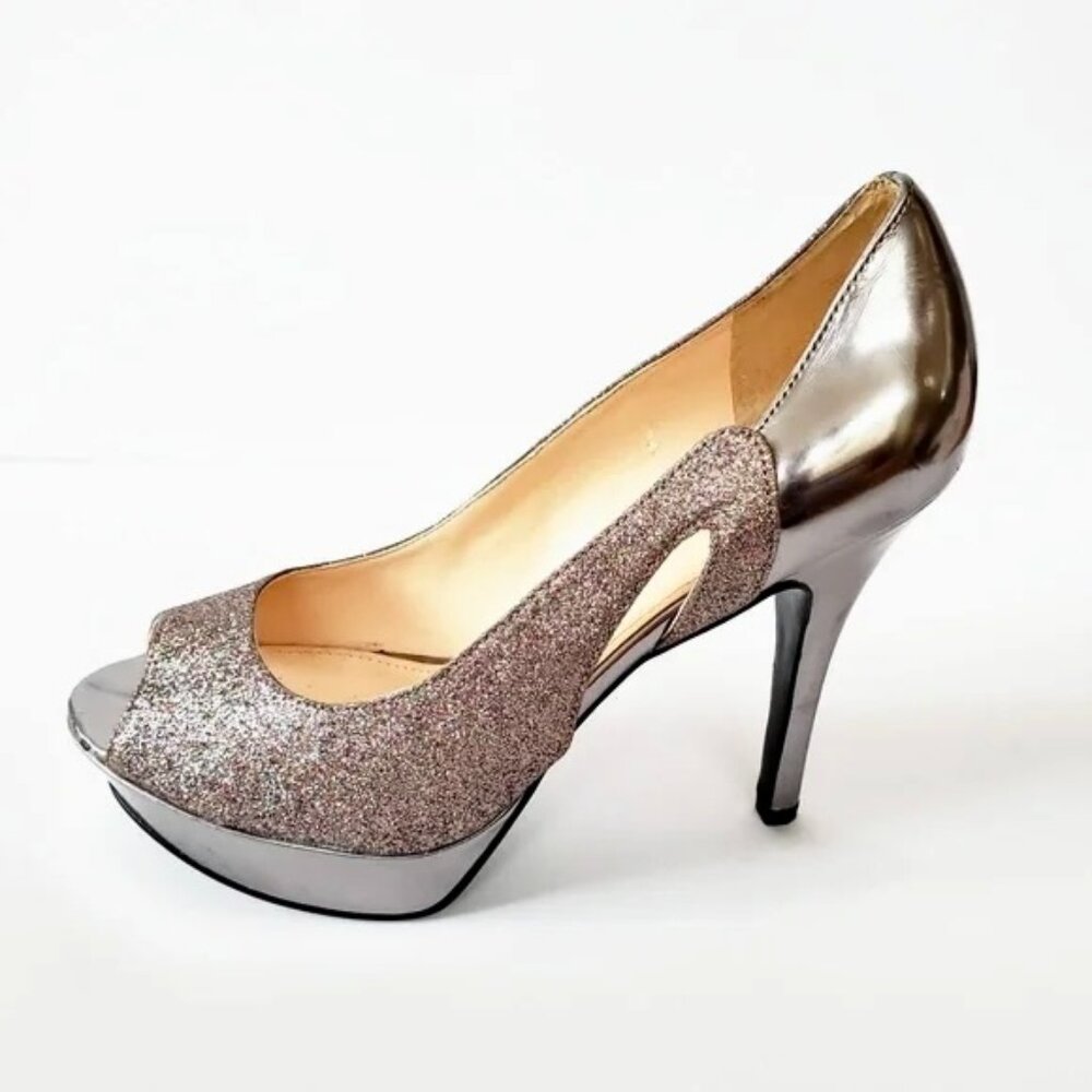 Marc Fisher Tumble Glitter Sparkle Stiletto Heels Pumps Peep Toe Size 10M - Picture 1 of 16